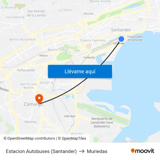 Estacion Autobuses (Santander) to Muriedas map