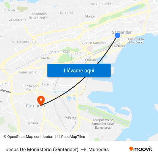 Jesus De Monasterio  (Santander) to Muriedas map