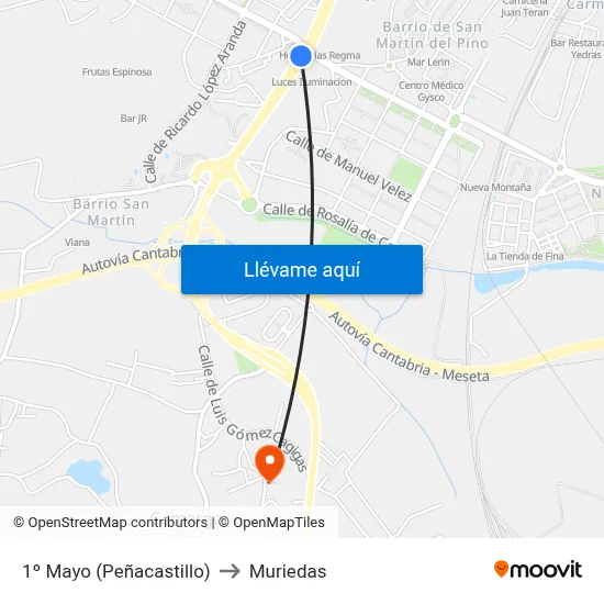 1º Mayo (Peñacastillo) to Muriedas map