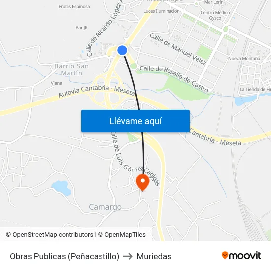 Obras Publicas (Peñacastillo) to Muriedas map