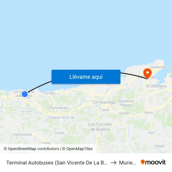 Terminal Autobuses (San Vicente De La Barquera) to Muriedas map
