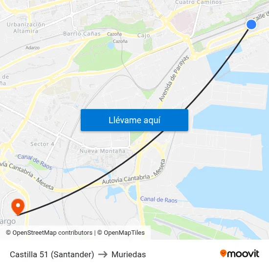 Castilla 51 (Santander) to Muriedas map