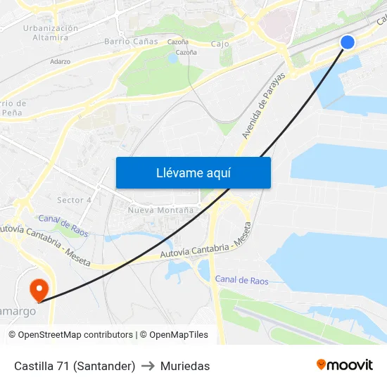 Castilla 71 (Santander) to Muriedas map