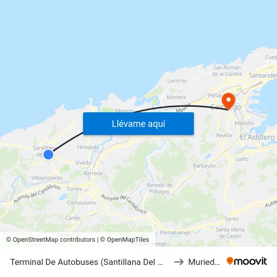 Terminal De Autobuses (Santillana Del Mar) to Muriedas map
