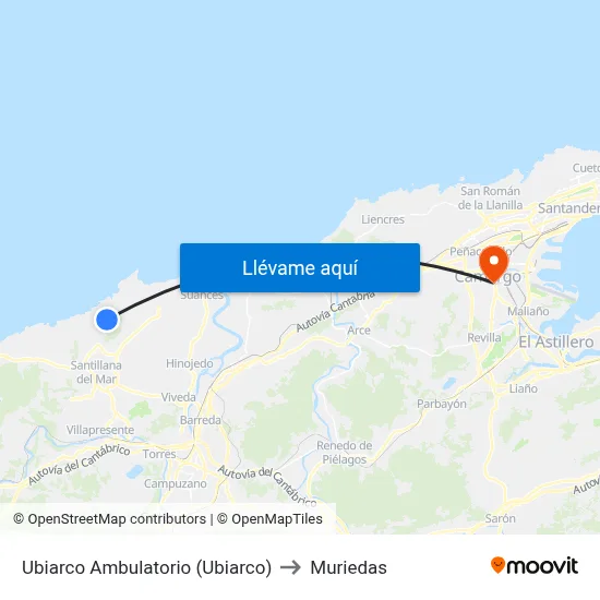 Ubiarco Ambulatorio (Ubiarco) to Muriedas map