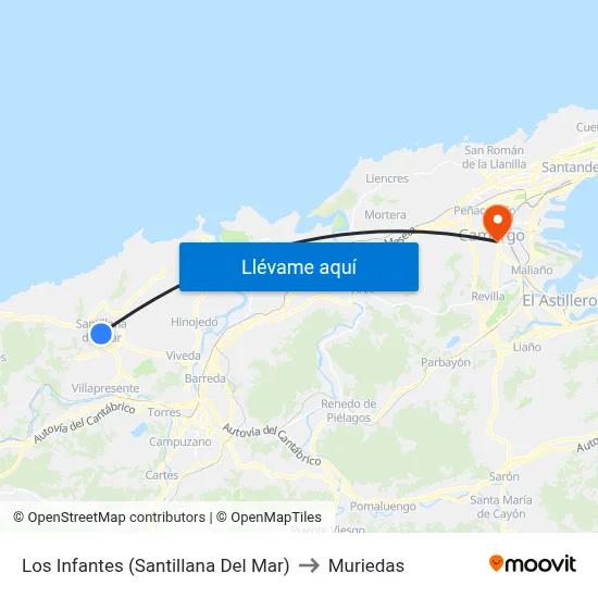 Los Infantes (Santillana Del Mar) to Muriedas map