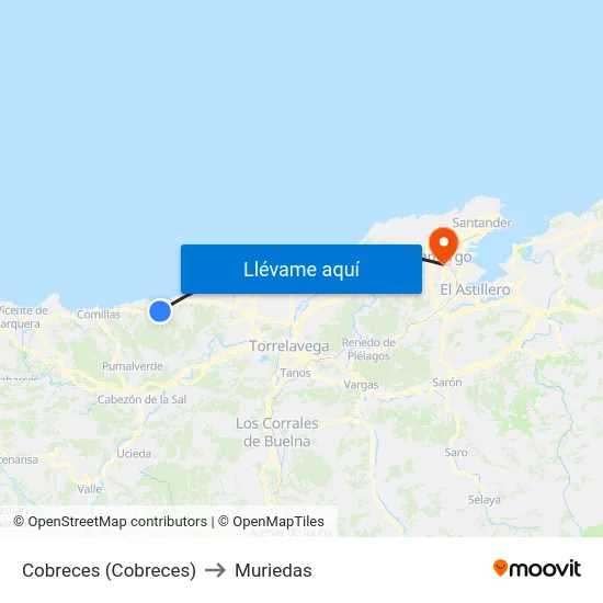 Cobreces (Cobreces) to Muriedas map