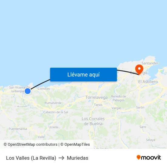 Los Valles (La Revilla) to Muriedas map