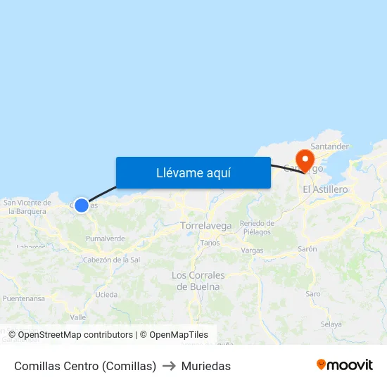 Comillas Centro (Comillas) to Muriedas map