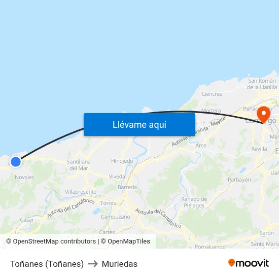 Toñanes (Toñanes) to Muriedas map