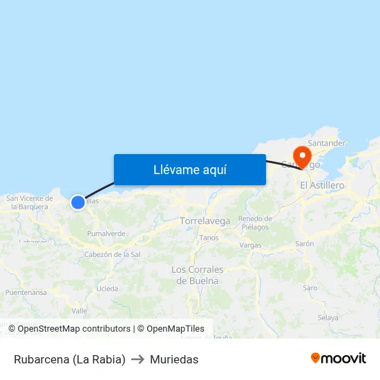Rubarcena (La Rabia) to Muriedas map