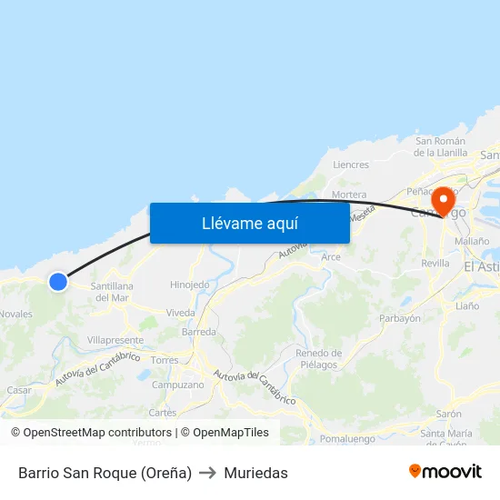 Barrio San Roque (Oreña) to Muriedas map