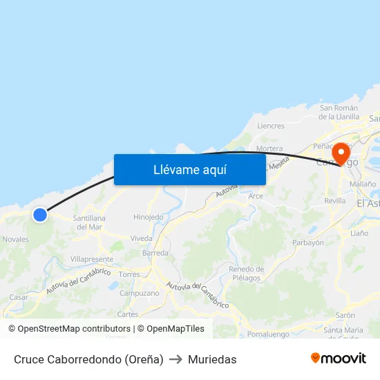 Cruce Caborredondo (Oreña) to Muriedas map