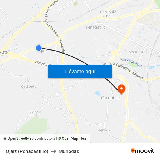 Ojaiz (Peñacastillo) to Muriedas map
