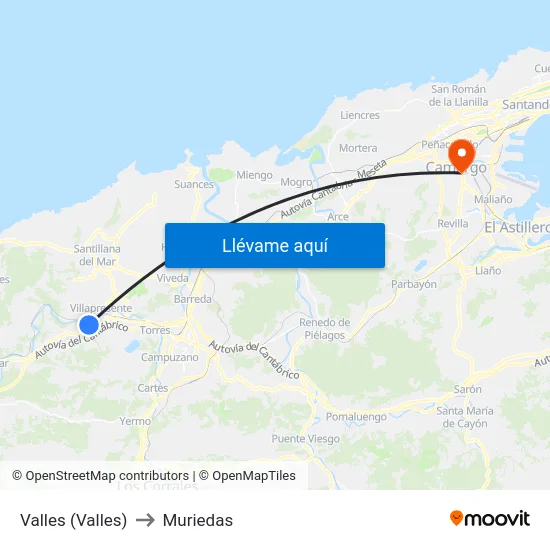 Valles (Valles) to Muriedas map