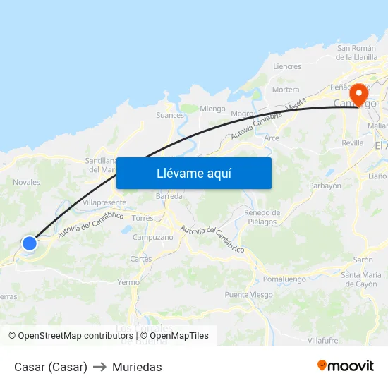 Casar (Casar) to Muriedas map