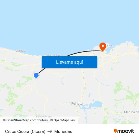 Cruce Cicera (Cicera) to Muriedas map