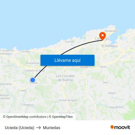 Ucieda (Ucieda) to Muriedas map