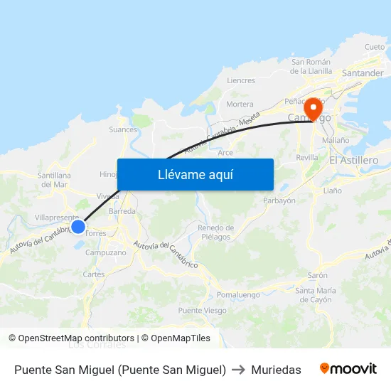 Puente San Miguel (Puente San Miguel) to Muriedas map