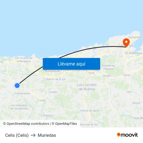 Celis (Celis) to Muriedas map