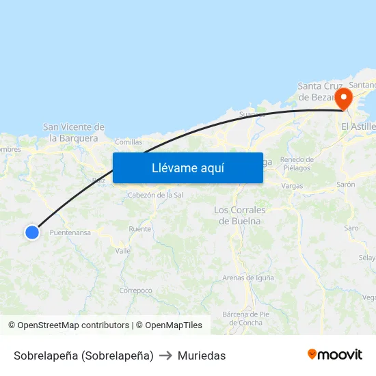 Sobrelapeña (Sobrelapeña) to Muriedas map
