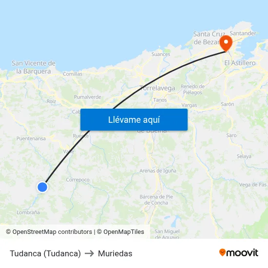 Tudanca (Tudanca) to Muriedas map