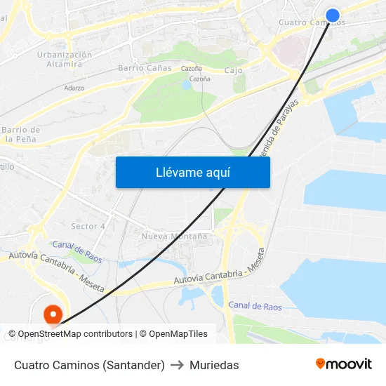 Cuatro Caminos (Santander) to Muriedas map