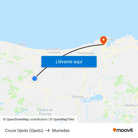 Cruce Ojedo (Ojedo) to Muriedas map