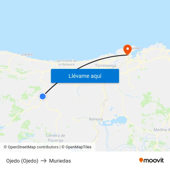 Ojedo (Ojedo) to Muriedas map
