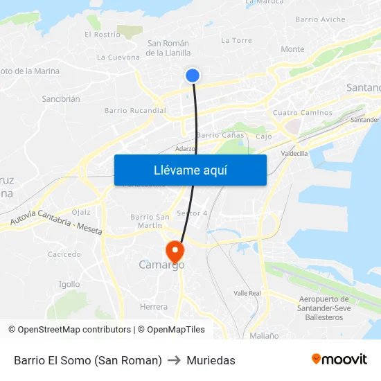 Barrio El Somo (San Roman) to Muriedas map