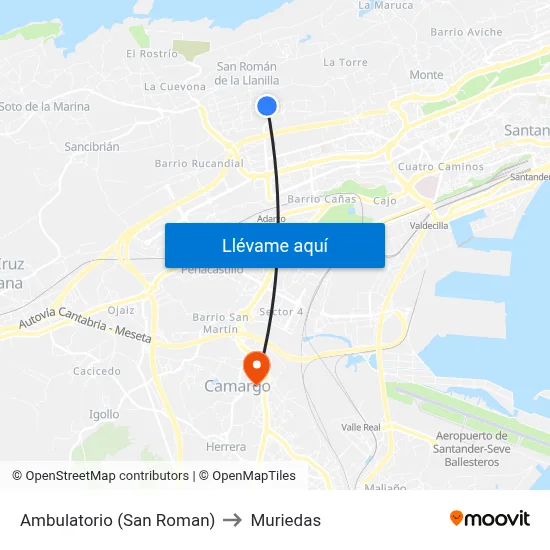 Ambulatorio (San Roman) to Muriedas map