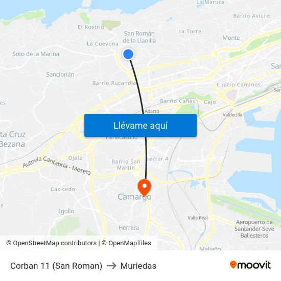 Corban 11 (San Roman) to Muriedas map