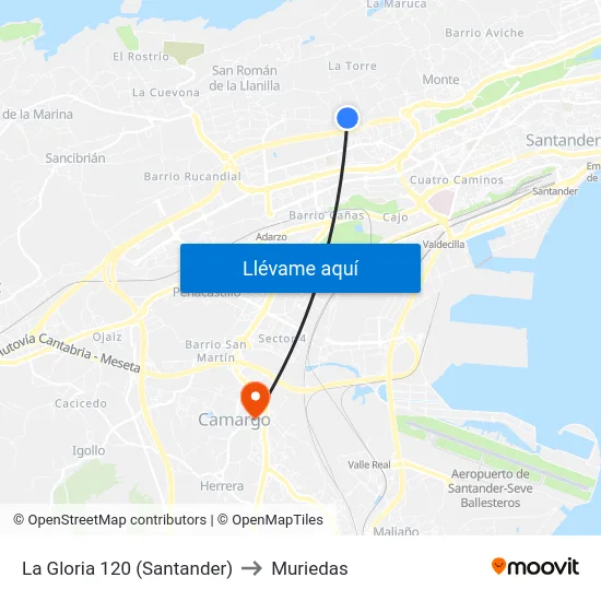 La Gloria 120 (Santander) to Muriedas map