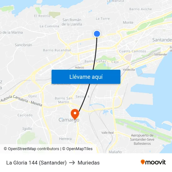 La Gloria 144 (Santander) to Muriedas map
