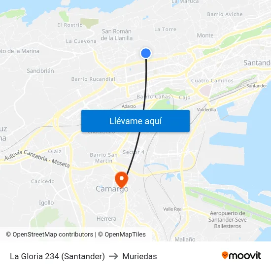 La Gloria 234 (Santander) to Muriedas map