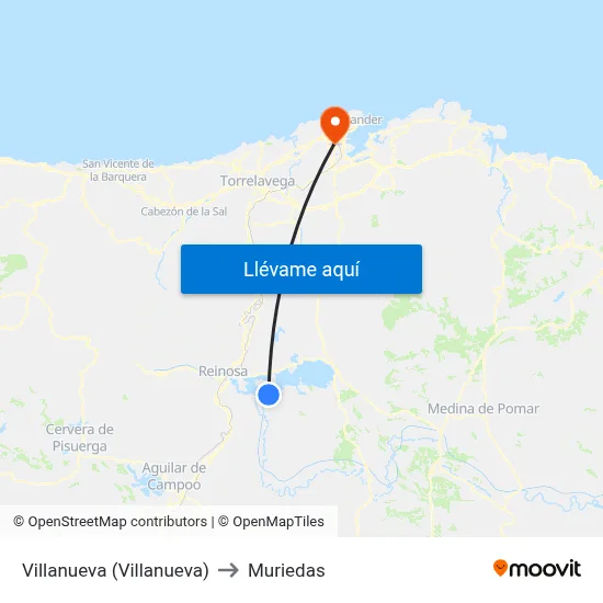 Villanueva (Villanueva) to Muriedas map