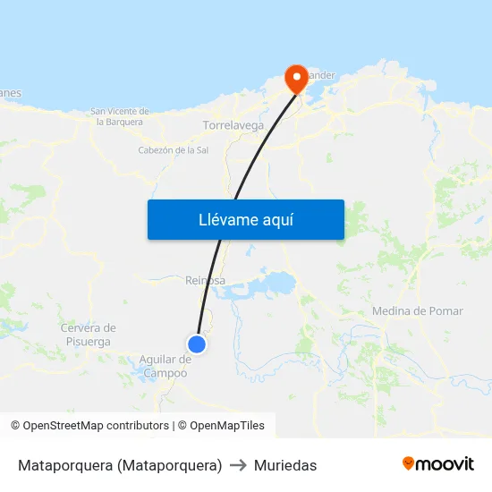 Mataporquera (Mataporquera) to Muriedas map
