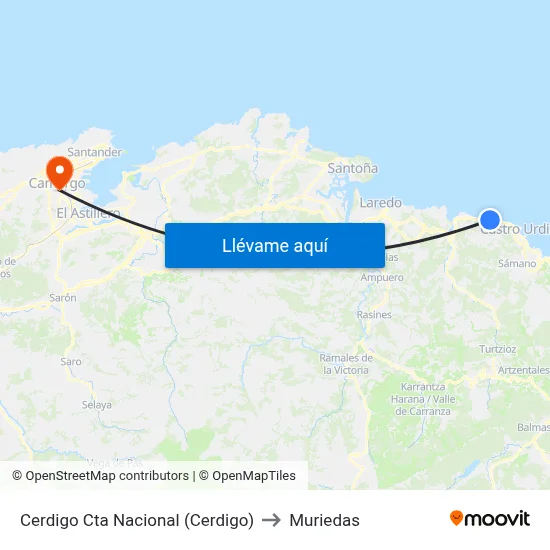 Cerdigo Cta Nacional (Cerdigo) to Muriedas map
