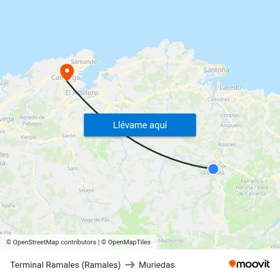 Terminal Ramales (Ramales) to Muriedas map