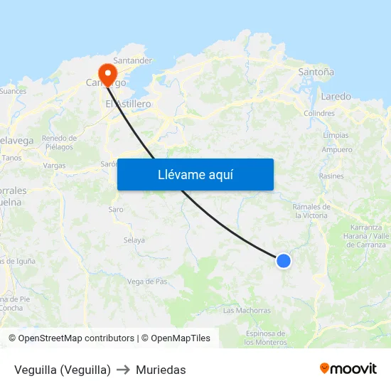 Veguilla (Veguilla) to Muriedas map