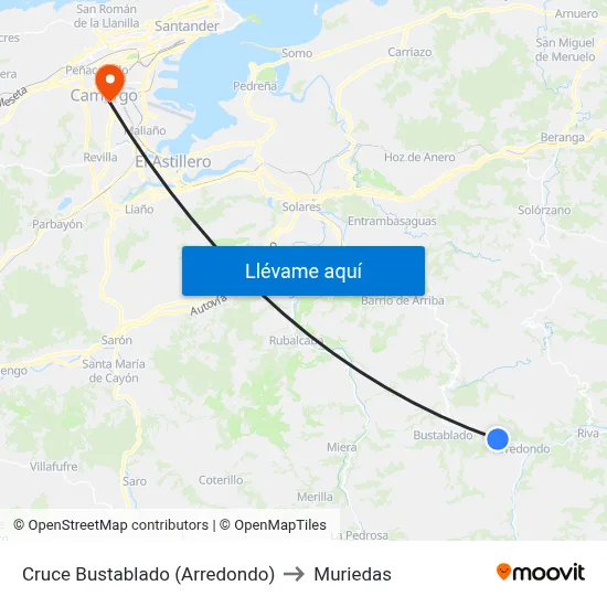 Cruce Bustablado (Arredondo) to Muriedas map