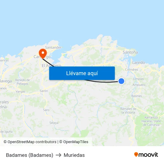 Badames (Badames) to Muriedas map