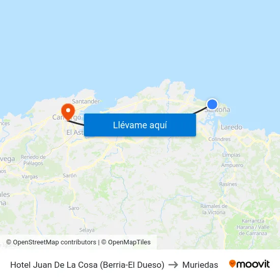 Hotel Juan De La Cosa (Berria-El Dueso) to Muriedas map