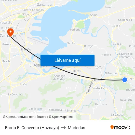 Barrio El Convento (Hoznayo) to Muriedas map
