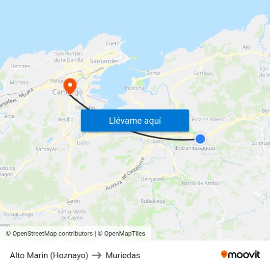 Alto Marin (Hoznayo) to Muriedas map