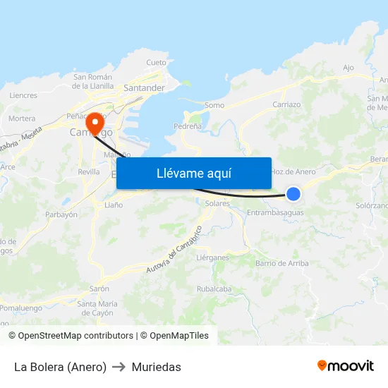 La Bolera (Anero) to Muriedas map