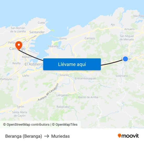 Beranga (Beranga) to Muriedas map