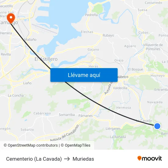 Cementerio (La Cavada) to Muriedas map