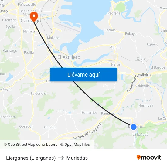 Lierganes (Lierganes) to Muriedas map