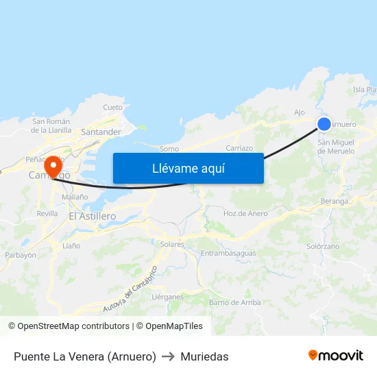 Puente La Venera (Arnuero) to Muriedas map
